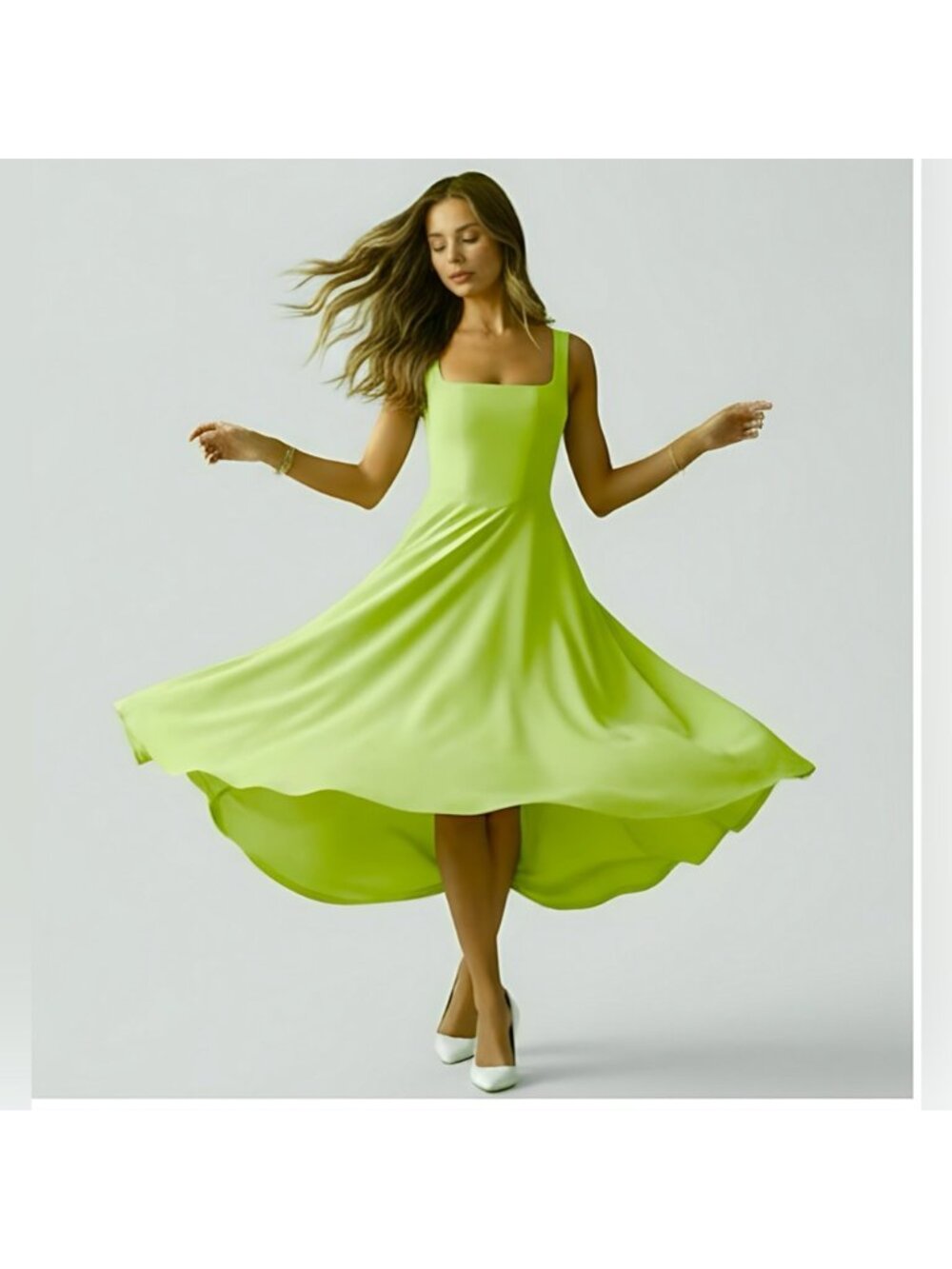 A-Line Sexy Bodice Midi Dress Lime Green - Picture 4 of 9